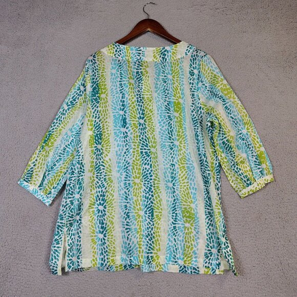 Adrienne Vittadini Top Women's XL Green Blue Floral Beaded Embellished Tunic NWT - Picture 2 of 11